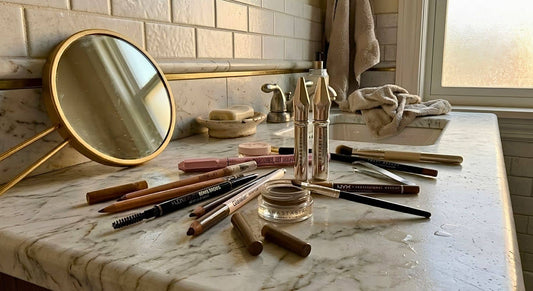 Eyebrow pencils in bathroom for thinning brows