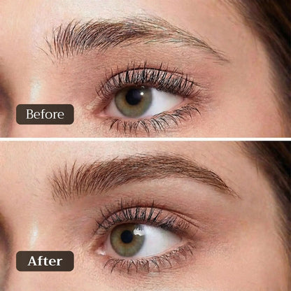 Before and after — brow area showing improved fullness and condition after using Awaken™ Nourishing Brow Serum